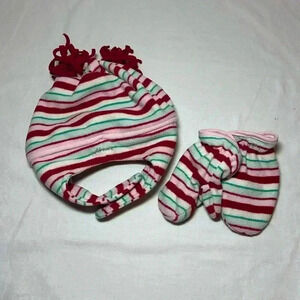 Old  Navy - candy cane design fleece hat and mittens. Size 4-5